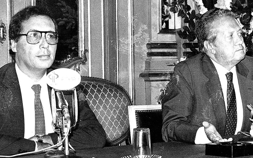 Carlos Alberto da Mota Pinto à esquerda e Mário Soares à direita