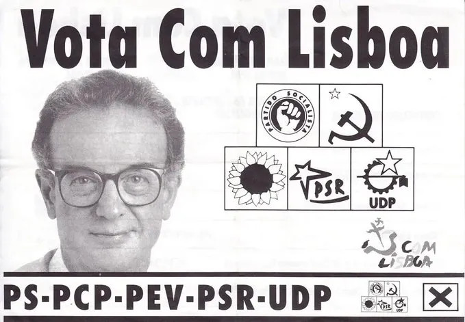 Cartaz das eleições autárquicas de 1989 da lista encabeçada por Jorge Sampaio e composta por uma coligação enorme da esquerda